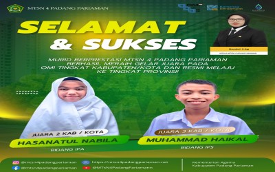 Dua Murid MTsN 4 Padang Pariaman Raih Juara OMI, Melaju ke Tingkat Provinsi